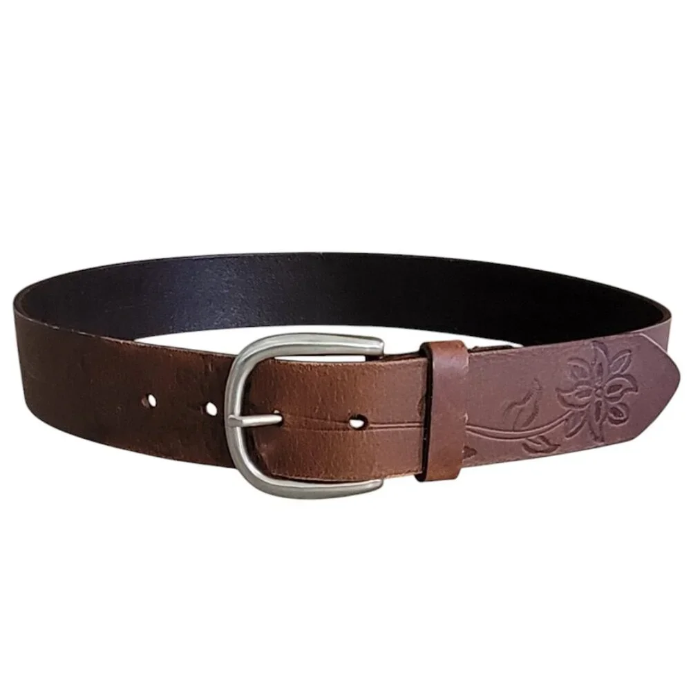 Genuine Leather Tooled Brown Western Floral Belt Made in India NEW Size M